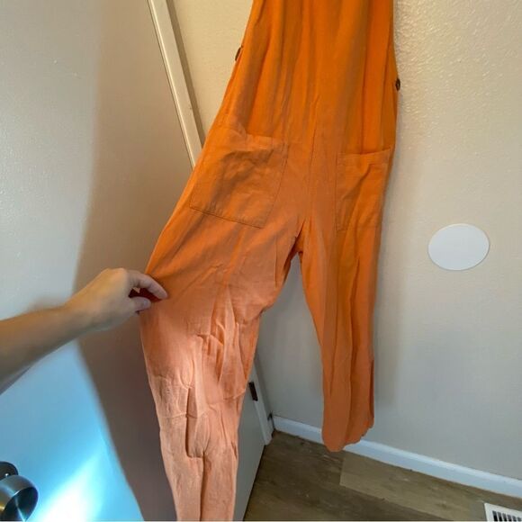 Sisstr Evolution Dessi linen lagenlook boho jumpsuit overalls wide leg orange L - Picture 6 of 14